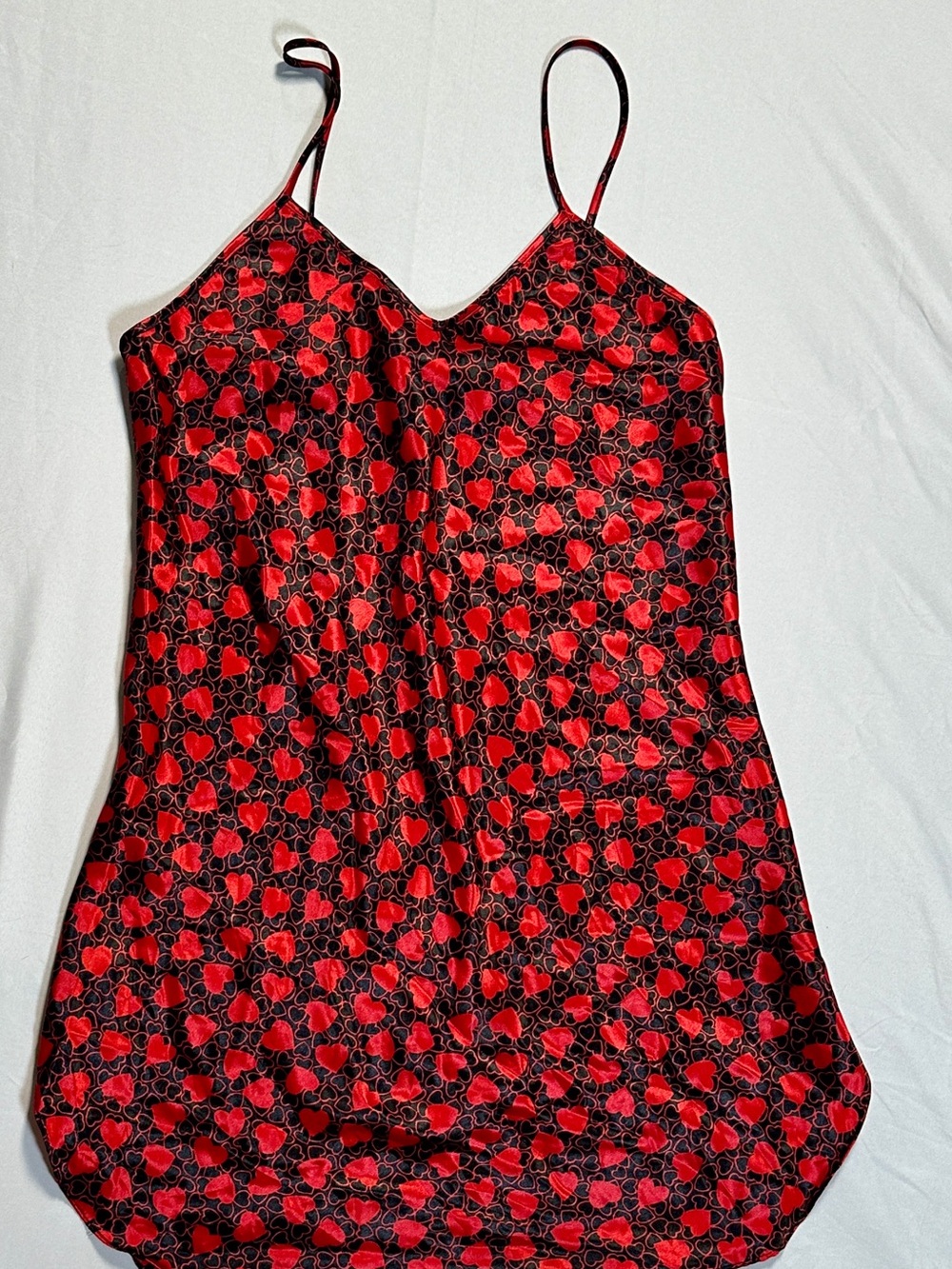 Red Heart-Print Satin Cami Slip Top